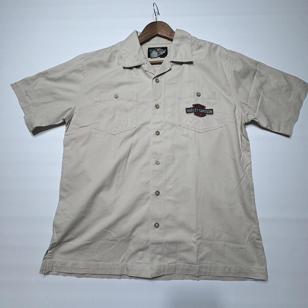 Harley-Davidson "Genuine Oil" Men’s Tan Button-Up - Large